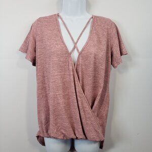 Gorilla Cat Top Womens S Small Pink Criss Cross V Neck Short Sleeve Shirt / A149